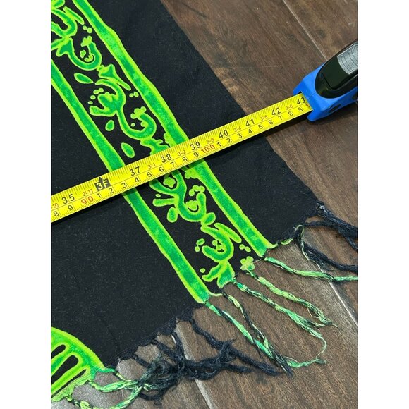 Koko Knot Black Green Rayon Scarf With Fringe Detail Batik Pattern - Picture 4 of 8